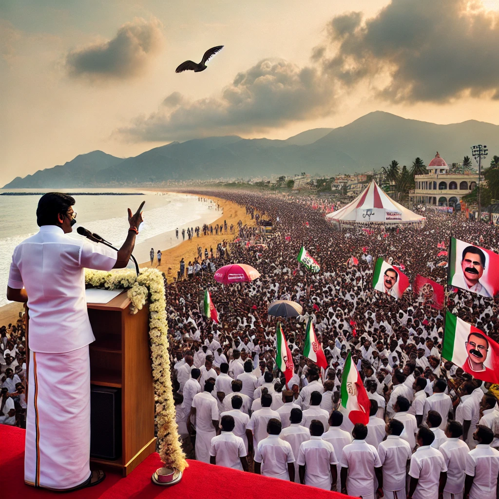 Tamilnadu politician addressing voters in election campaign in chennai